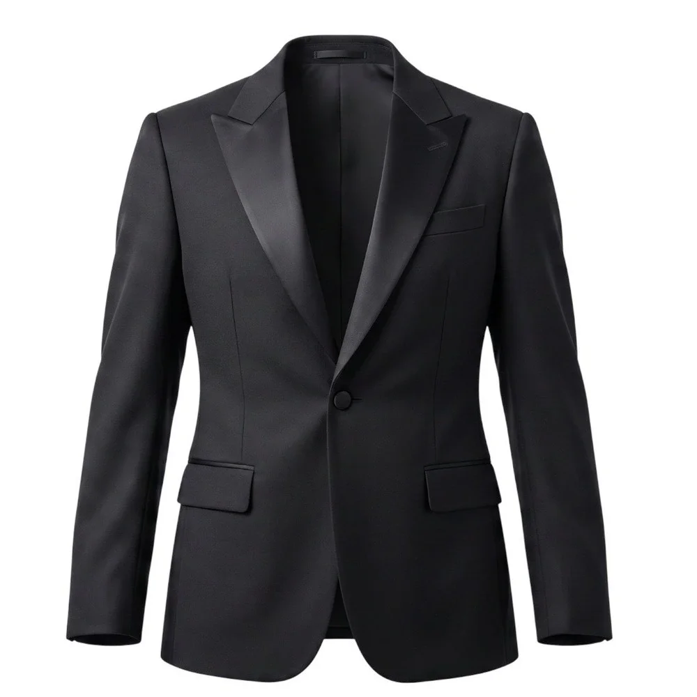 VTG Prince Tailor Bespoke Men's Tuxedo Jacket Satin Peak Lapel Black Wool ~42R